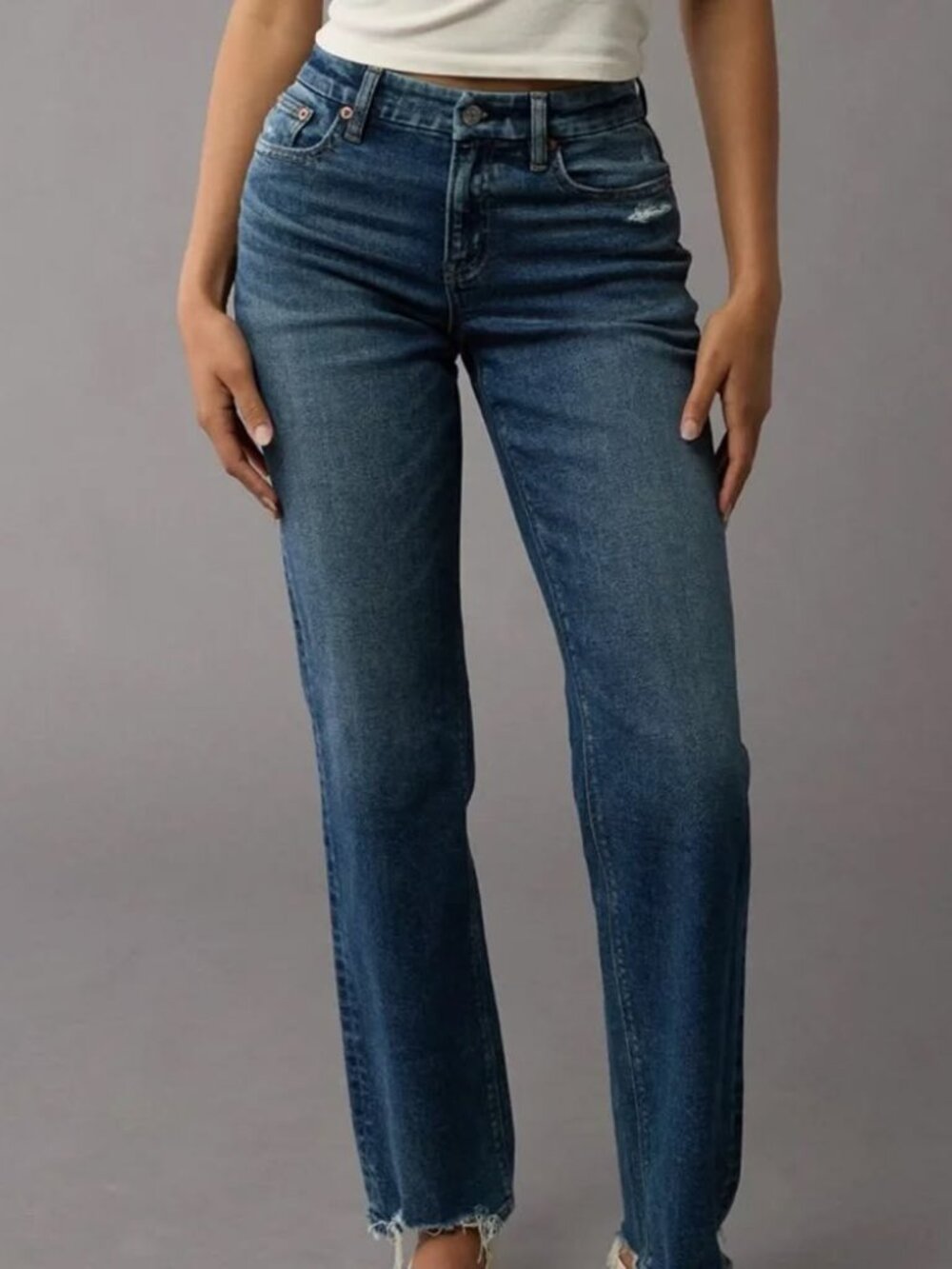 American Eagle Women's Stretch Curvy High-Waisted Straight Jean in Blue Size 2